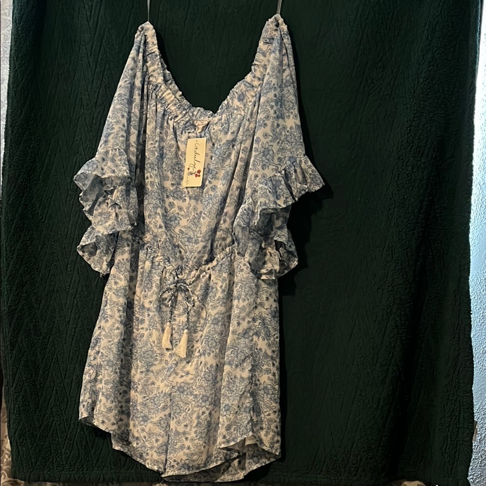 Floral Romper Blue and White